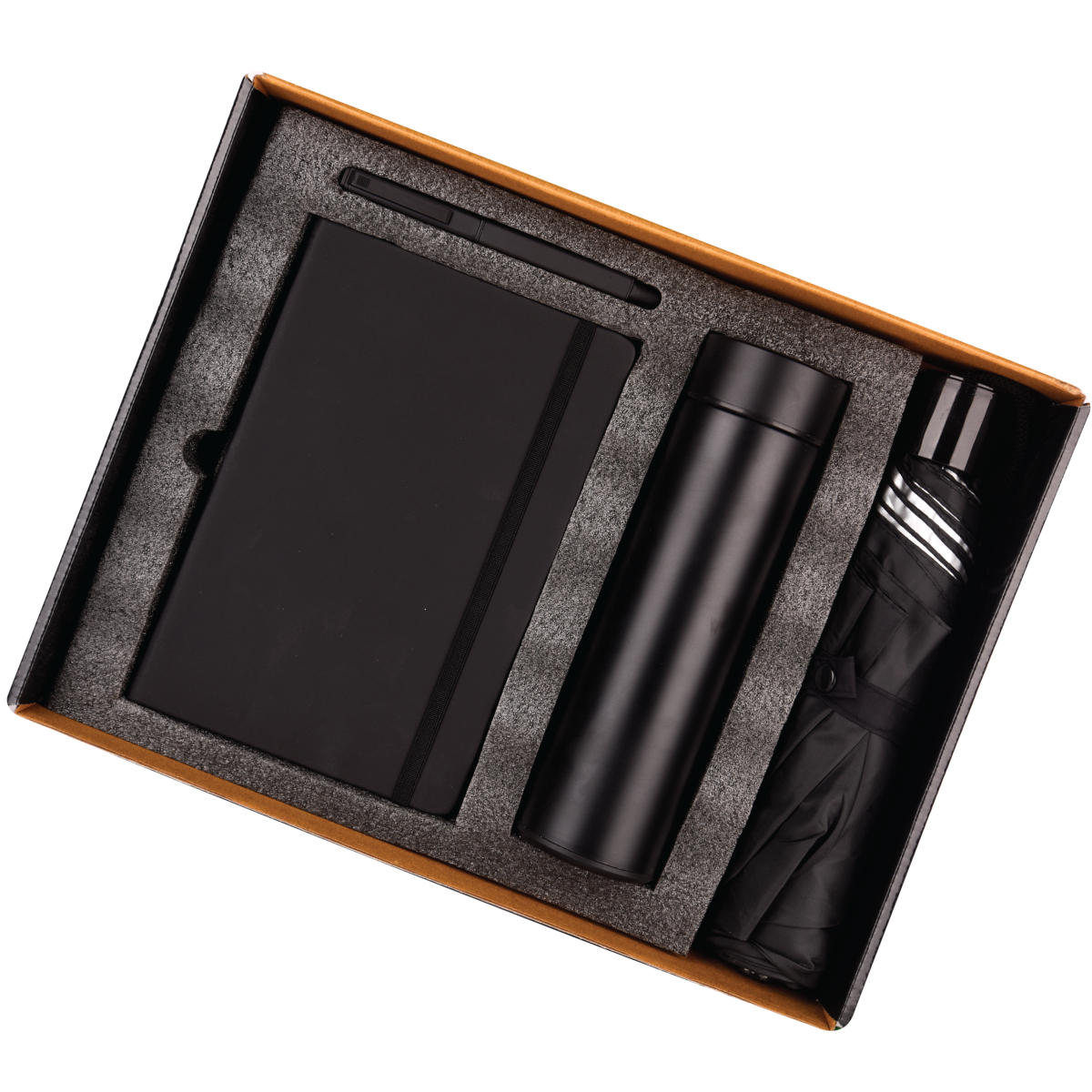 Black 4in1 Notebook Diary, Pen, Bottle and Umbrella Combo Gift Set - For Employee Joining Kit, Corporate, Client or Dealer Gifting HK37351