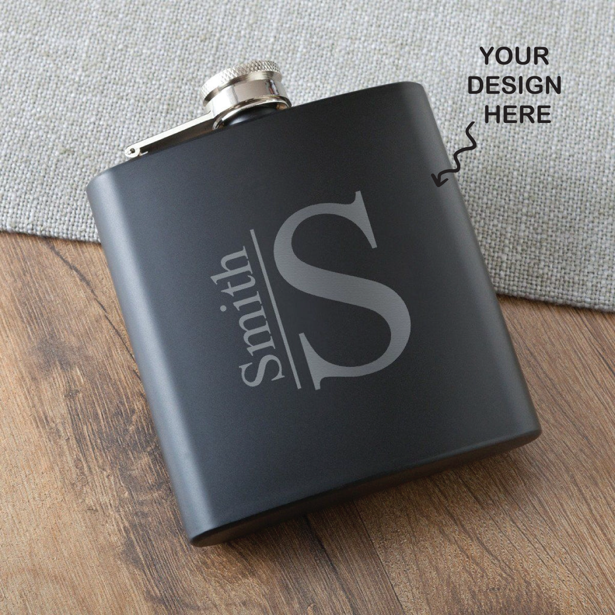 Personalized Stainless Steel Hip Flask - Black