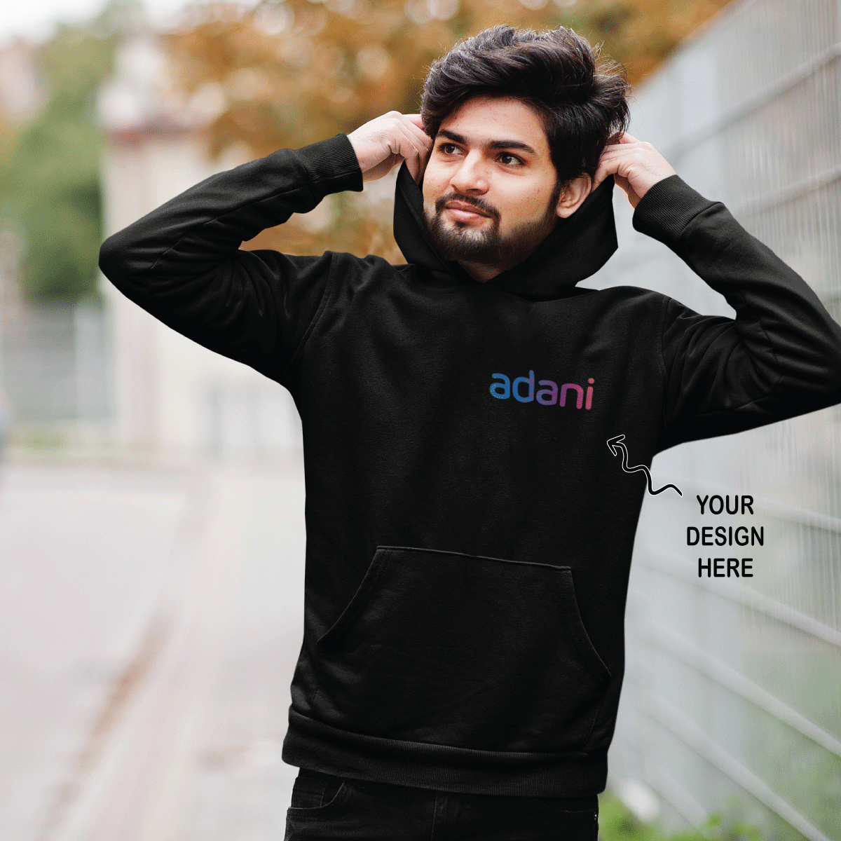 Personalized Corporate Logo Printed Mens Black Hoodie - For Corporate Events, Corporate Gifting, Sports Day, College Events, Promotions