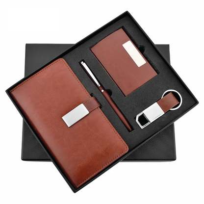 Brown 4in1 Combo Gift Set Notebook Diary, Cardholder, Pen and Keychain - For Employee Joining Kit, Corporate, Client or Dealer Gifting JKSR173