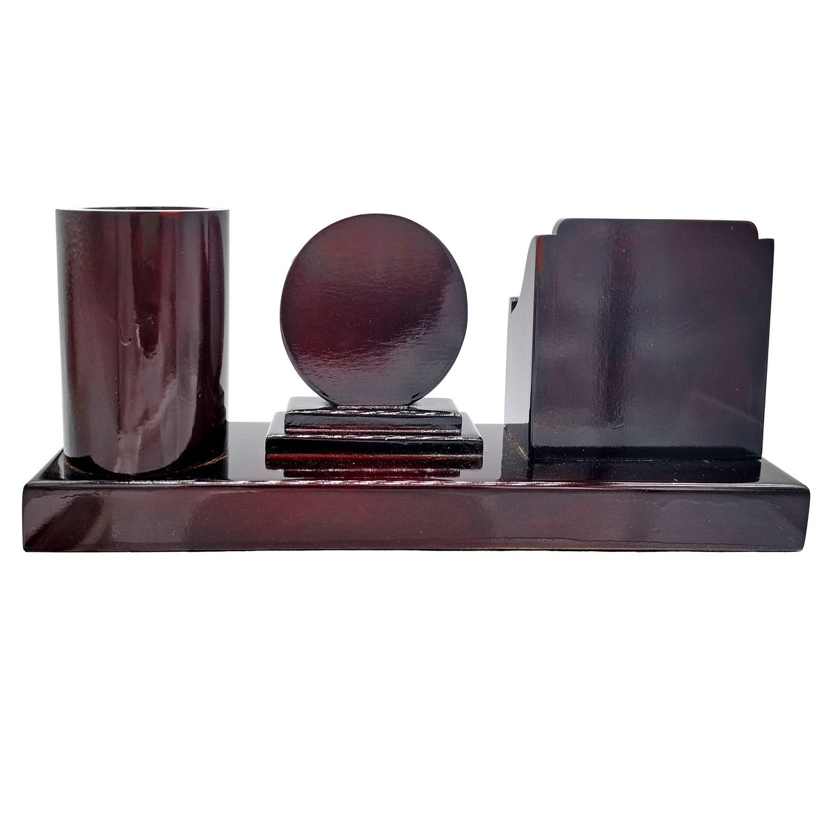 Wooden Pen Stand with Mobile Holder and Clock - For Corporate Gifting, Office, School, College Use