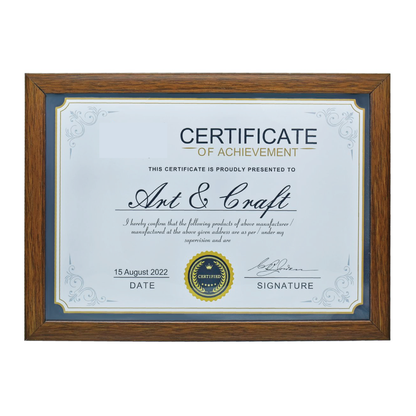 Personalized A4 Size Moulding Brown Photo Memoir cum Certificate Frame - For Corporate Gifting, Employee Appreciation, Office Desk, Farewell Gifts - JAPFMA4-BN
