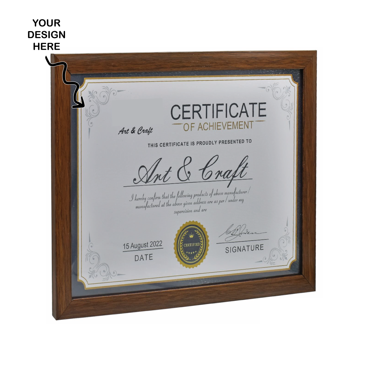 Personalized A4 Size Moulding Brown Photo Memoir cum Certificate Frame - For Corporate Gifting, Employee Appreciation, Office Desk, Farewell Gifts - JAPFMA4-BN