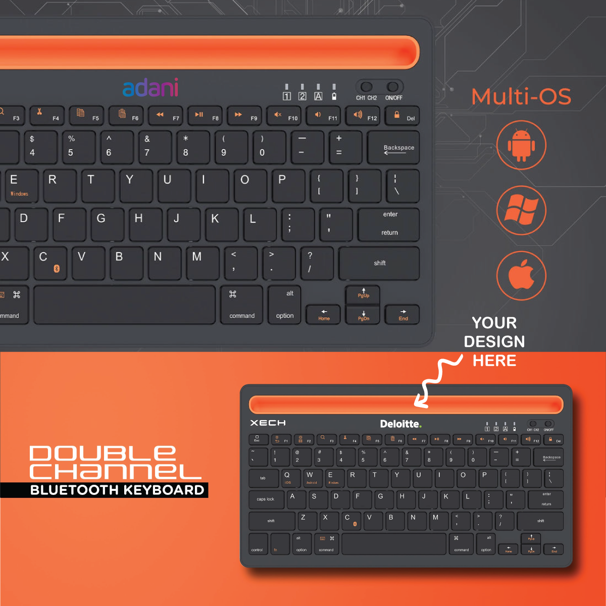 Personalized Double Channel Bluetooth Wireless Keyboard - For Corporate Gifting, Office Gift Item, Return Gift, Event Gifts, Promotions