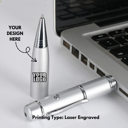 Personalized Laser Engraved Silver Pen Shape Pendrive USB for Promotions, Giveaway, Corporate, and Personal Gifting
