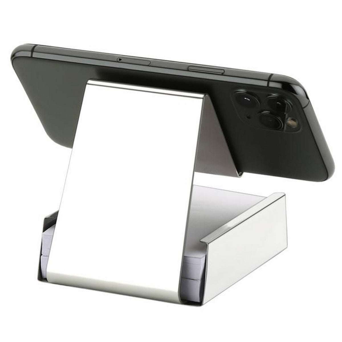 Silver Metal Mirror Finish Universal Mobile Phone Holder Stand with Writing Pad - For Personal, Corporate Gifting, Return Gift, Event Gifting, Promotional Freebies JAR-1106