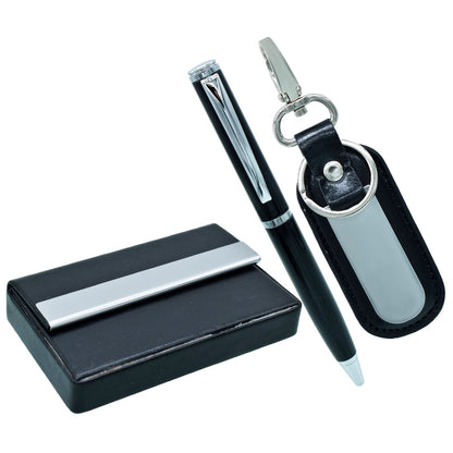 Black 3in1 Pen, Cardholder, and Keychain Gift Set - For Employee Joining Kit, Corporate, Client or Dealer Gifting JASET1438BK
