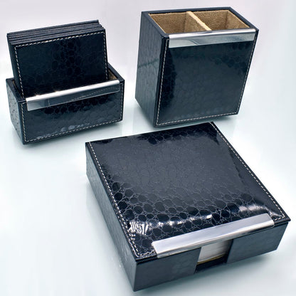 Black 3in1 Coaster, Memo Holder, and Pen Holder Gift Set - For Employee Joining Kit, Corporate, Client or Dealer Gifting JASET65BK