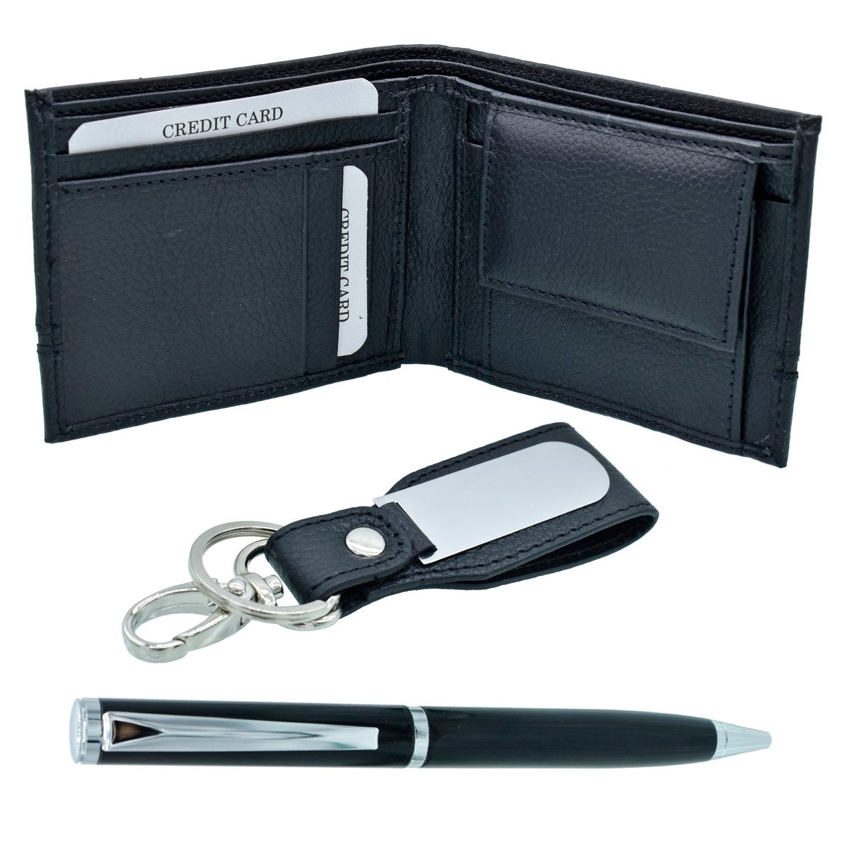 Black 3in1 Pen, Wallet, and Keychain Gift Set - For Employee Joining Kit, Corporate, Client or Dealer Gifting JASET9408BK