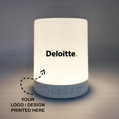 Personalized Artwork or Company Logo Printed Touch Lamp Bluetooth Speaker - For Office Use, Personal Use, or Corporate Gifting