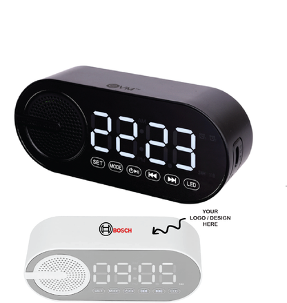 Personalized EVM Enclock Black Bluetooth Speaker With LED Clock - For Office Use, Personal Use, or Corporate Gifting