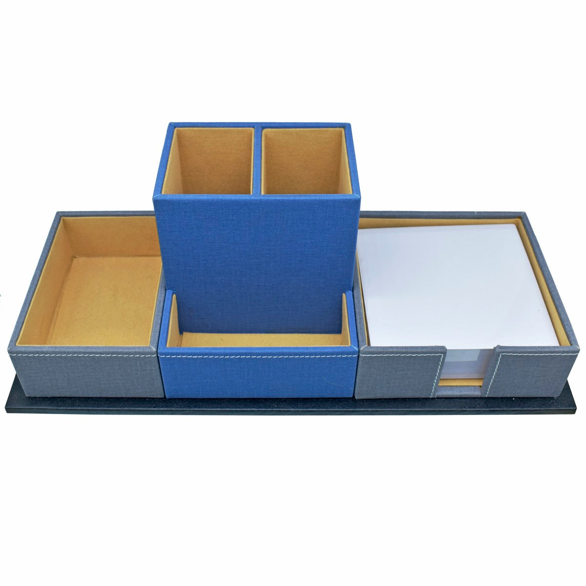 Blue & Grey 4in1 Premium Leather Table Stationery Organizer Combo Set - For Office Use, Personal Use, Corporate Gifting, Return Gift
