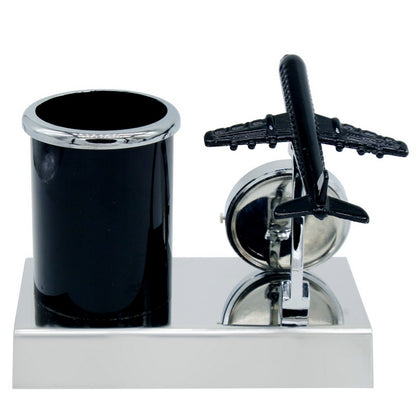 Air Craft Smiley Pen Stand With Clock - For Corporate Gifting, Events Promotional Freebie, Return Gift - JA
