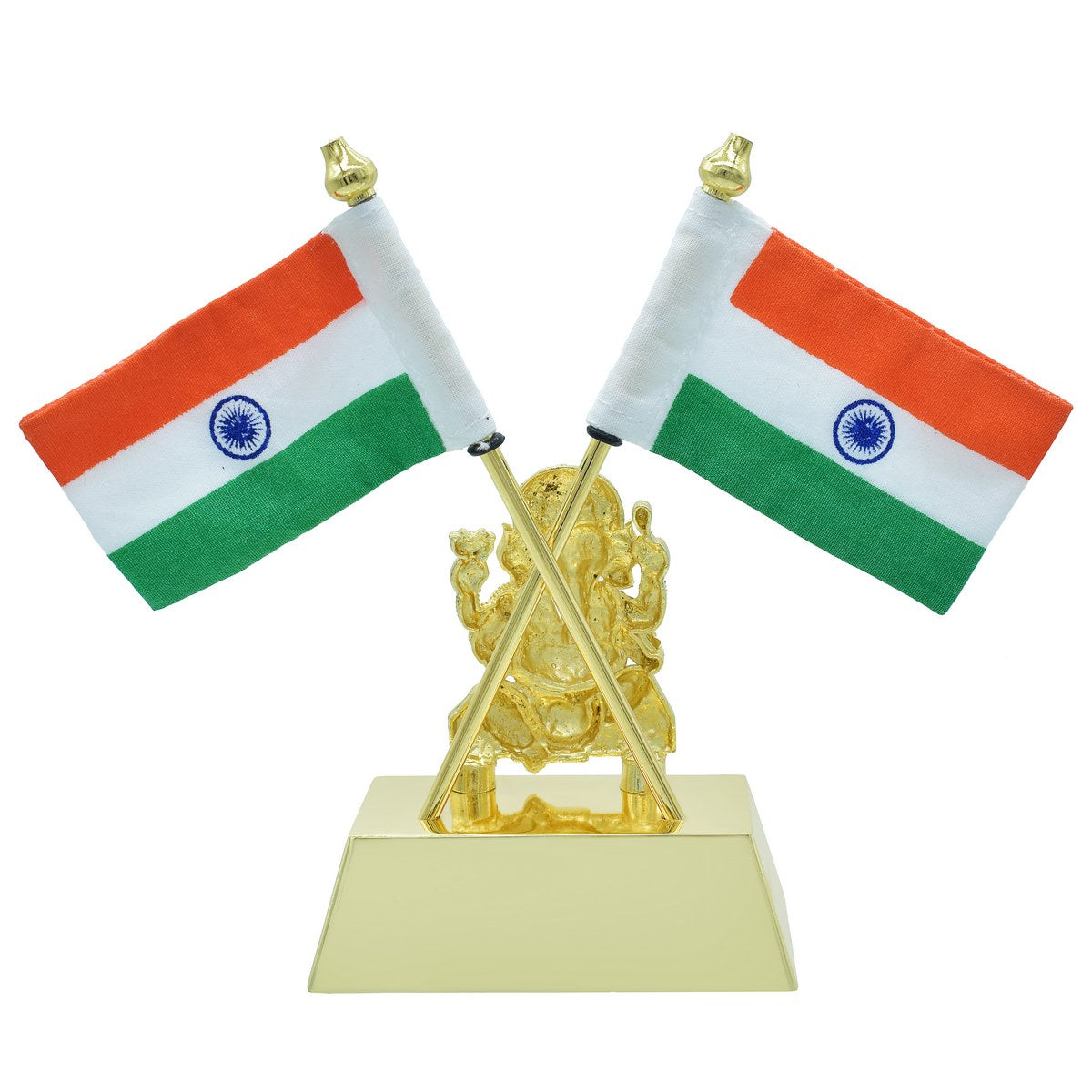 Personalized Engraved Table Top Ganesh Idol With Indian Flag Gold - Independence Day Gift for Employees JATT653GD