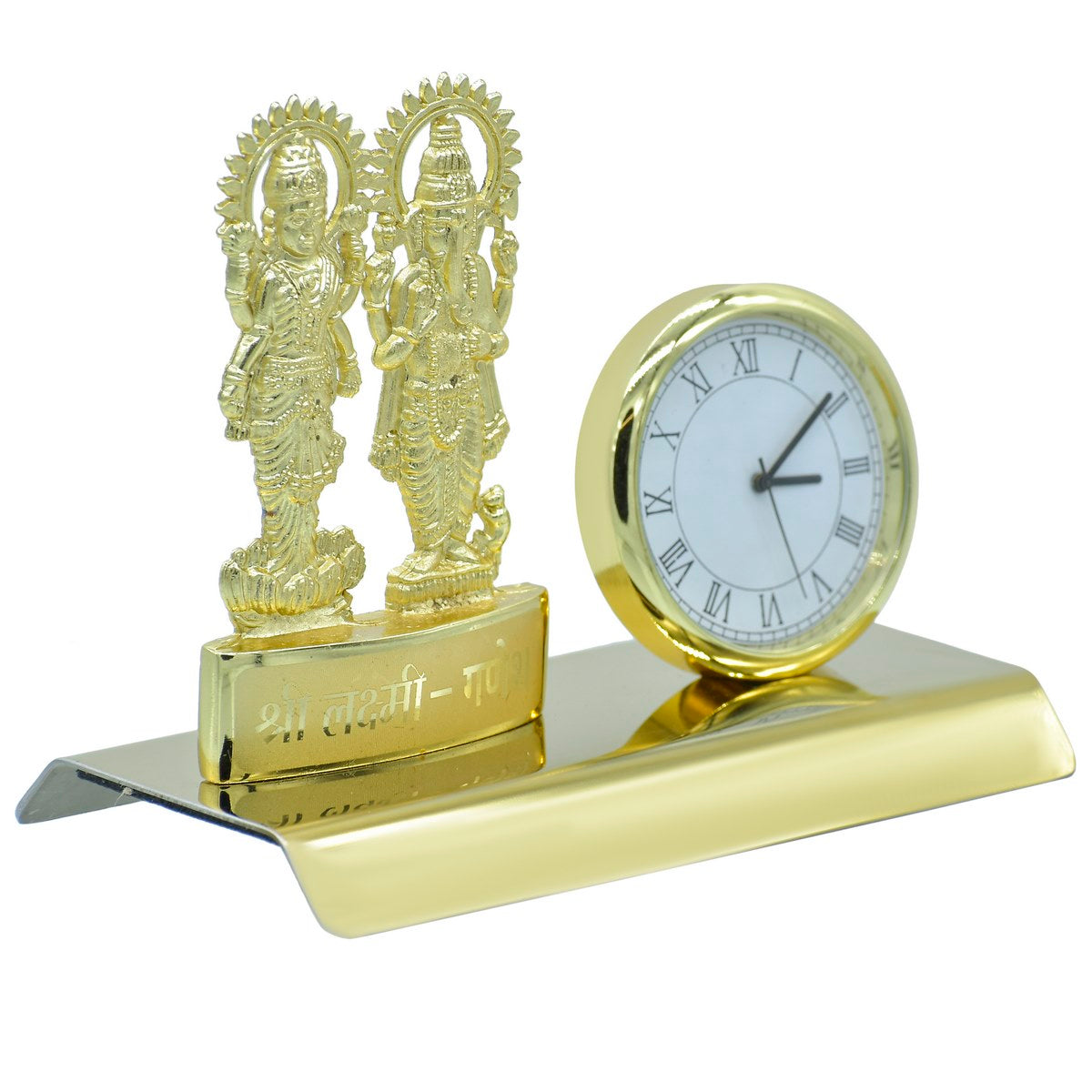 Desktop Golden Shri Laxmi Ganesh With Clock - For Corporate Gifting, Diwali Gifting for Employees, Dealers, Stakeholders, Customers JATT658