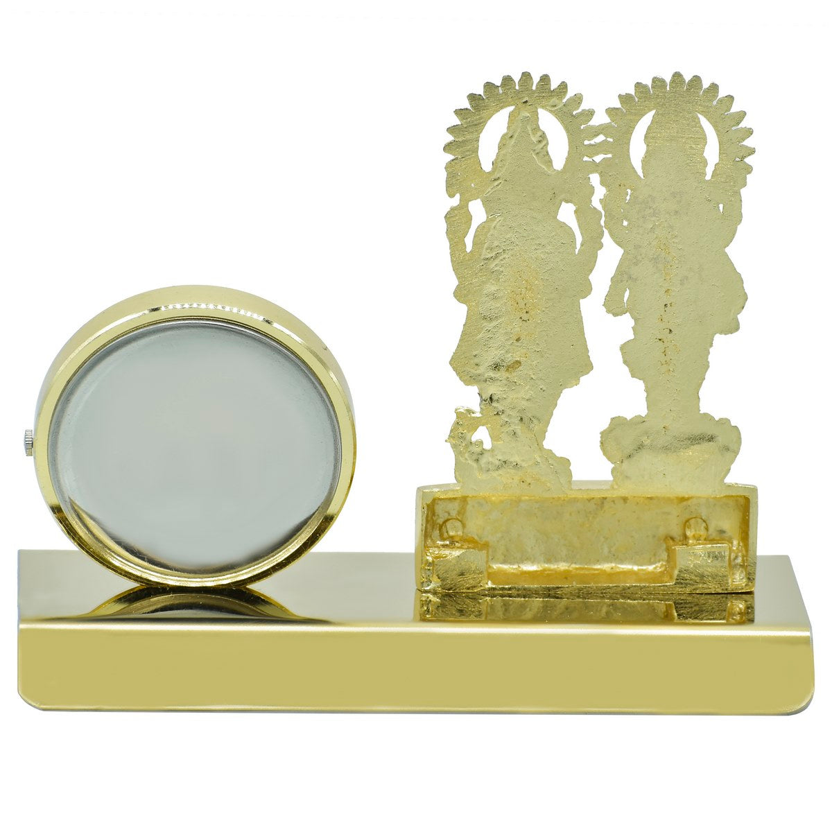 Desktop Golden Shri Laxmi Ganesh With Clock - For Corporate Gifting, Diwali Gifting for Employees, Dealers, Stakeholders, Customers JATT658