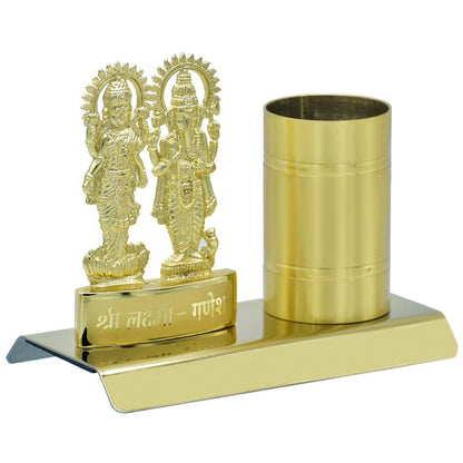 Desktop Golden Shri Laxmi Ganesh With Pen Stand - For Corporate Gifting, Diwali Gifting for Employees, Dealers, Stakeholders, Customers