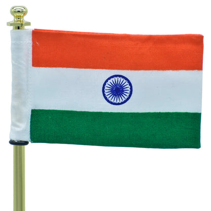 Office Desktop Indian Flag Table Top Golden 7.5 Inch - Independence Day Office Gift Item JATT662GD
