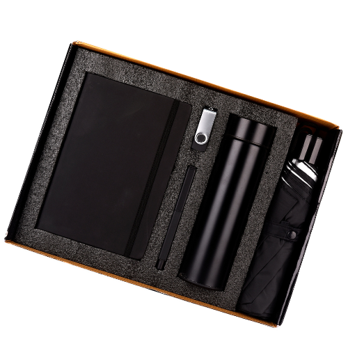 Black 5in1 Bottle, Pen, Diary, Pen Drive and Umbrella Combo Gift Set - For Employee Joining Kit, Corporate, Client or Dealer Gifting HK110