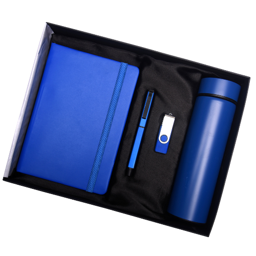 Blue 4in1 Bottle, Pen, Diary, and Pen Drive Combo Gift Set - For Employee Joining Kit, Corporate, Client or Dealer Gifting HK111