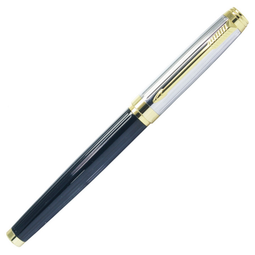 Executive Black and Silver Color Roller Ball Pen with Golden Clip - For Office, College, Personal Use