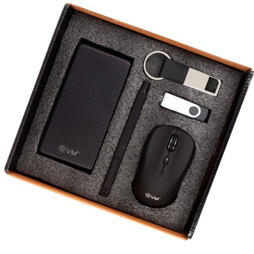 Black 5in1 Mouse, Pen, Power bank, Pen Drive and Keychain Combo Gift Set - For Employee Joining Kit, Corporate, Client or Dealer Gifting HK37457