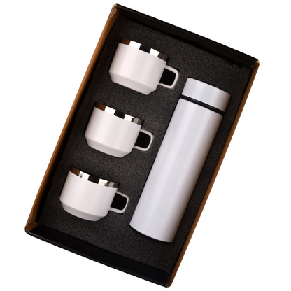 White 4in1 Temperature Bottle with 3 Steel Cups Gift Set  - For Employee Joining Kit, Corporate, Client or Dealer Gifting HK76