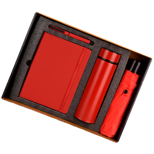 Red 4in1 Notebook Diary, Pen, Bottle and Umbrella Combo Gift Set - For Employee Joining Kit, Corporate, Client or Dealer Gifting HK37354