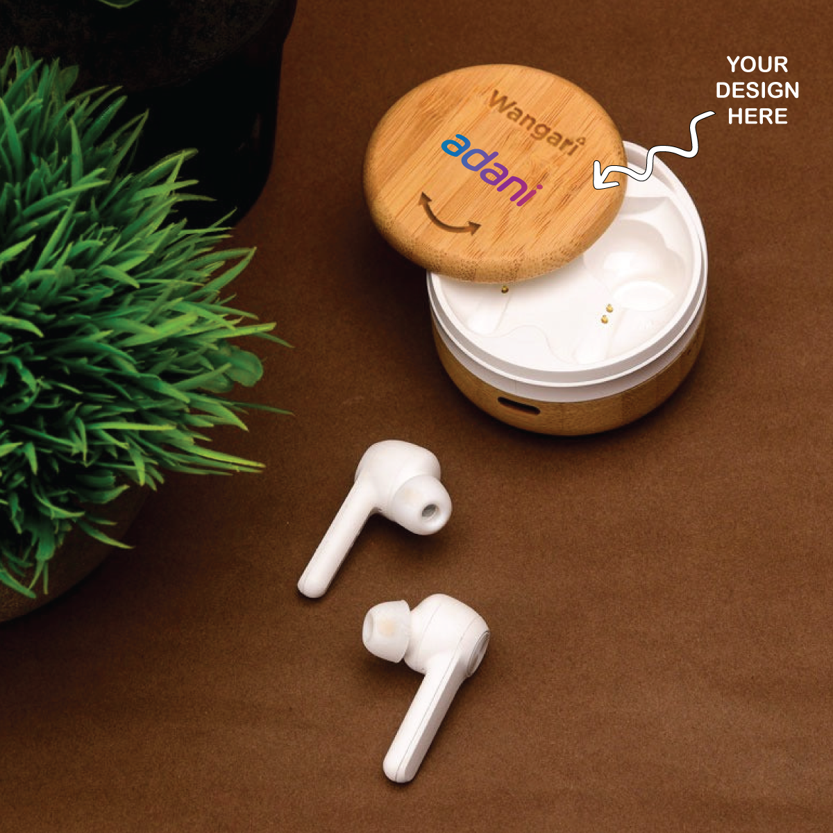 Personalized Bamboo Wireless Earbuds - For Corporate Gifting, Event Gifting, Stakeholder Gifting, Freebies, Promotions, Return Gift - HKWAE9001