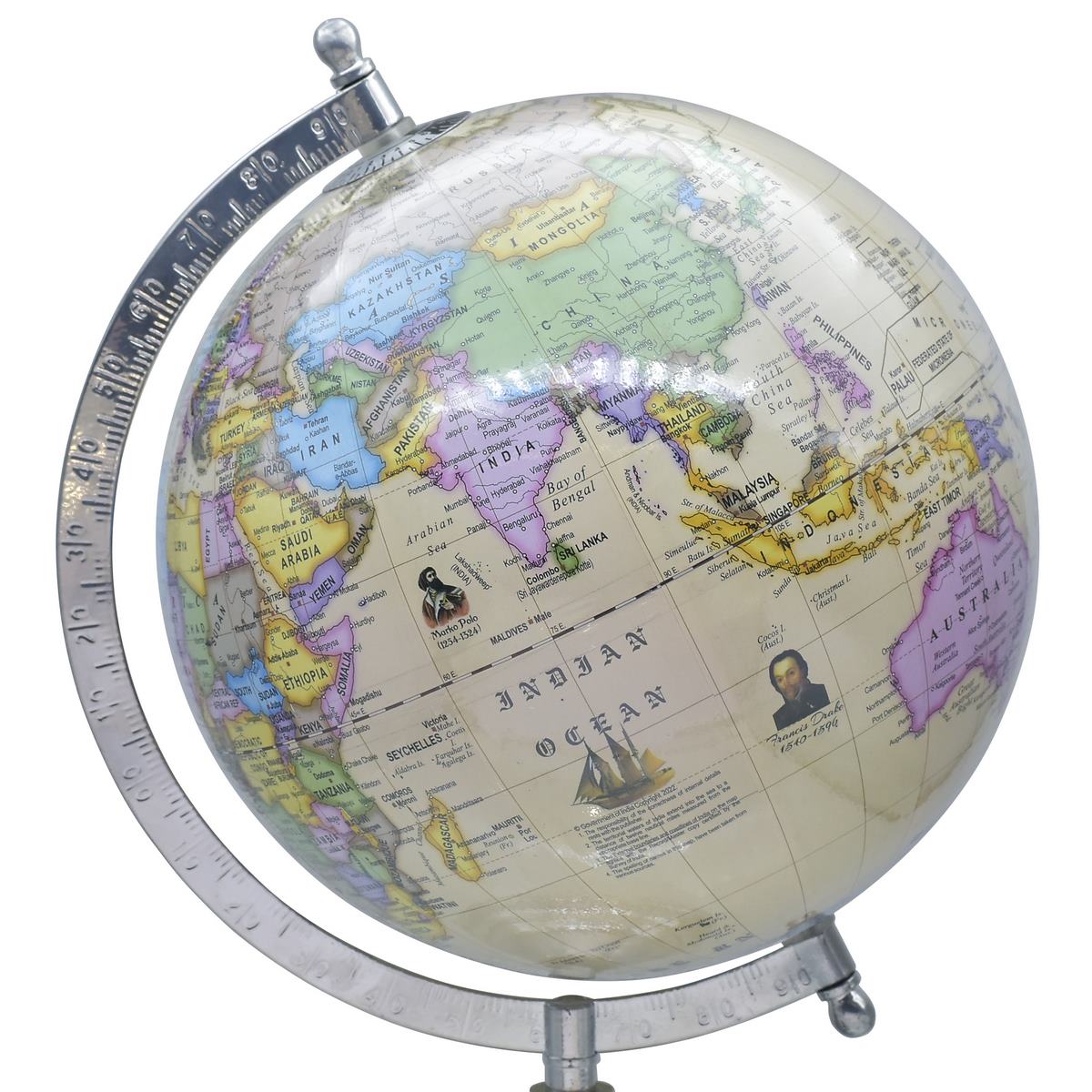 Silver Base 8 Inch Antique World Globe Table Top - For Shops, Schools, Corporates, Office Use, Corporate Gifting