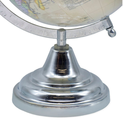 Silver Base 8 Inch Antique World Globe Table Top - For Shops, Schools, Corporates, Office Use, Corporate Gifting JAWGAW8IN
