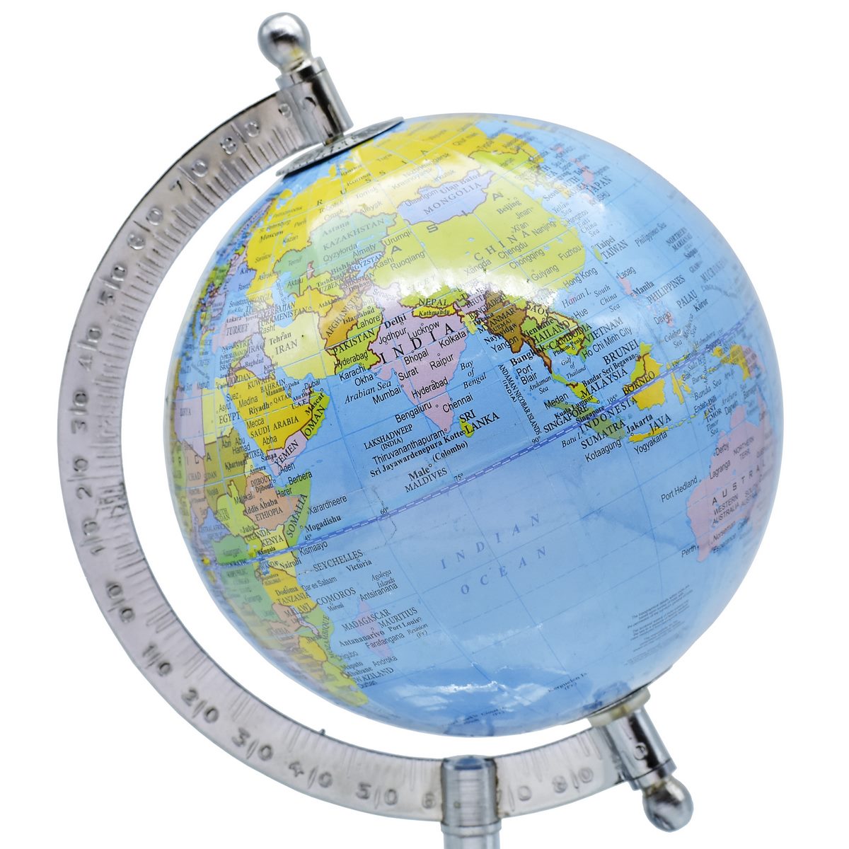 Silver Metal Base 5 Inch Blue World Globe Table Top - For Shops, Schools, Corporates, Office Use, Corporate Gifting JAWGEBL5IN