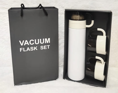 Steel Insulated Vacuum Flask Set with 3 Steel Cups Combo - Assorted Mix Colors - For Return Gift, Corporate Gifting, Office or Personal Use