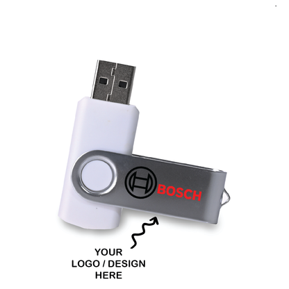 Personalized White Swivel USB Pendrive for Promotions, Giveaway, Corporate, and Personal Gifting HKCSS501