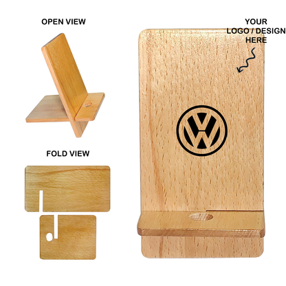 Personalized Folding Wooden Mobile Phone Holder cum Stand - For Personal, Corporate Gifting, Return Gift, Event Gifting, Promotional Freebies