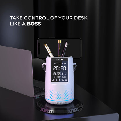Personalized Multipurpose Wireless Speaker cum Alarm Clock, Smartphone or Pen Stand, with RGB lights - For Corporate Gifting, Office Gift Item, Return Gift, Event Gifts, Promotions