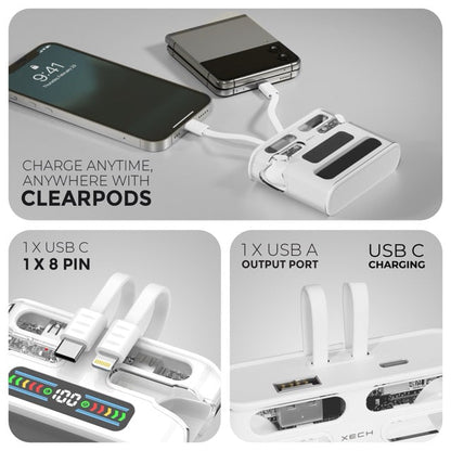 Personalized Transparent TWS Earpods with 2000mah Powerbank & In-built Dual USB Cables - For Corporate Gifting, Event Gifting, Freebies, Promotions, Return GIft