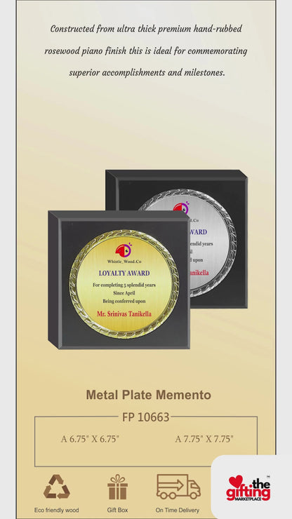 Personalized Square Metal Plate Memento - For Employee Reward and Recognition, Corporate Gifting, Award Shows, Sports Event, Competition, Students Reward - MA10663