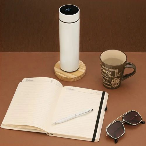 White 3in1 Combo Gift Set Notebook Diary, Round Pen, and Bottle - For Employee Joining Kit, Corporate, Client or Dealer Gifting JK46