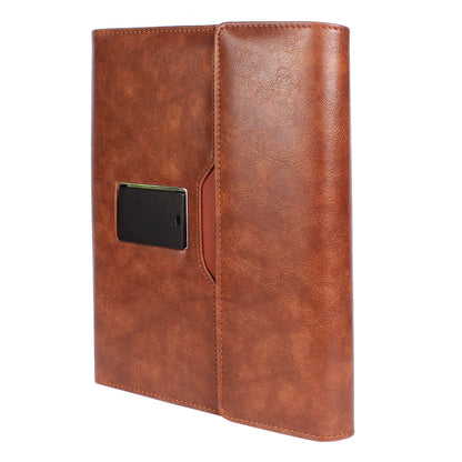 Engraved 2 in 1 Brown Leather Finished 8000mAh Power Bank Diary With Pen Logo Glow Combo Gift Set - For Employee Joining Kit, Client, Dealer Gifting, Corporate Gifting or Return Gift HK10246