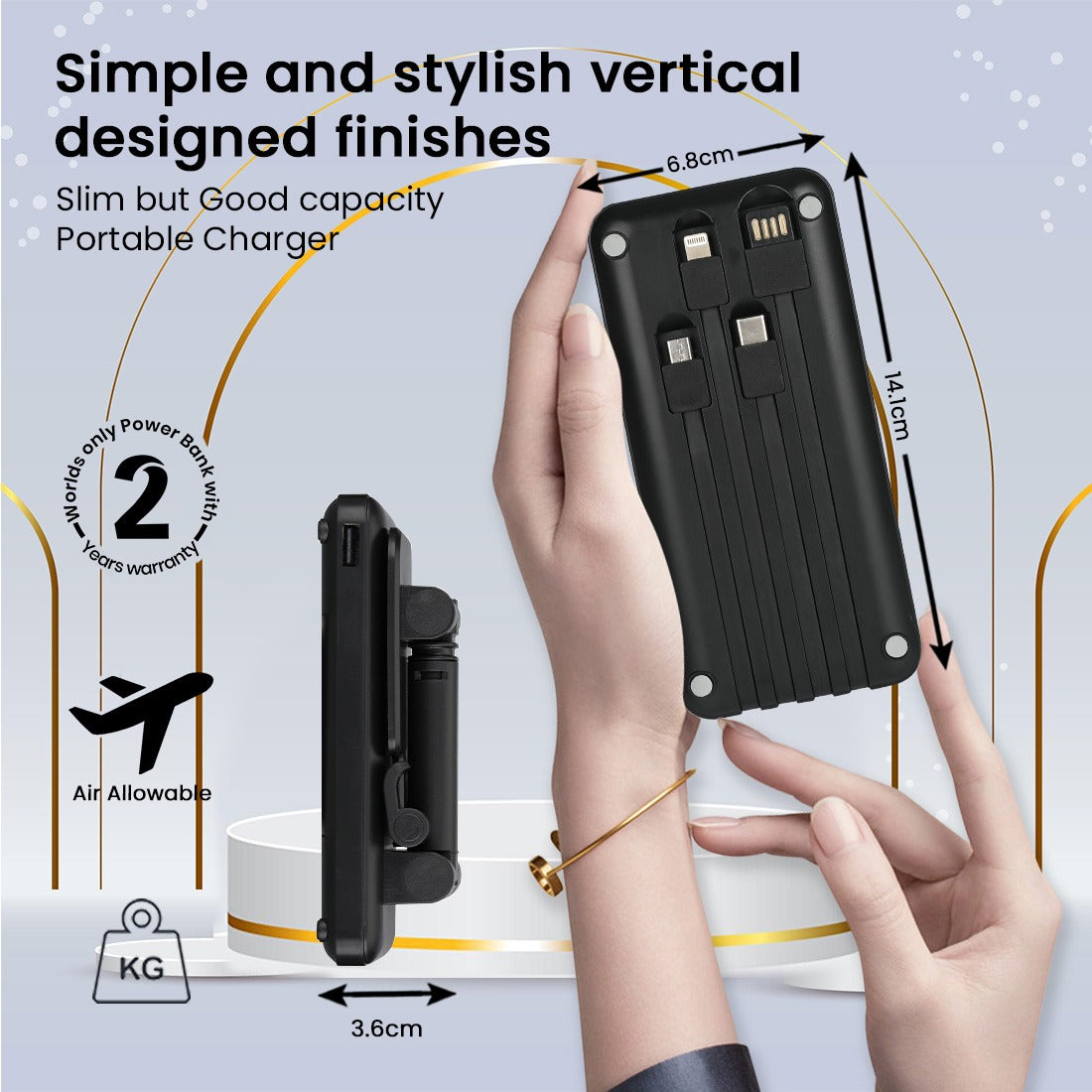 Personalized Black 10000mAh Power Bank cum Mobile Stand - For Corporate Gifting, Event Gifting, Freebies, Promotions - EnCase Pro P0206