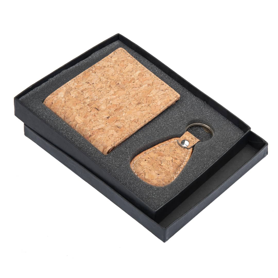 2in1 Eco-Friendly Cork Wallet With Keychain Combo Gift Set - For Employee Joining Kit, Corporate, Client or Dealer Gifting, Events Promotional Freebie BGQ38