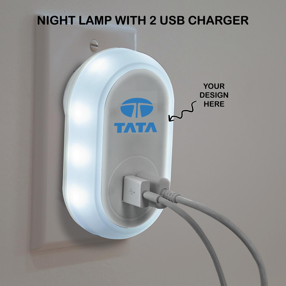 Personalized 2in1 Night Lamp With 2 USB Charger - For Corporate Gifting, Return Gift, Event Gifting, Promotional Item, Exhibition Gifting - LO-GA08