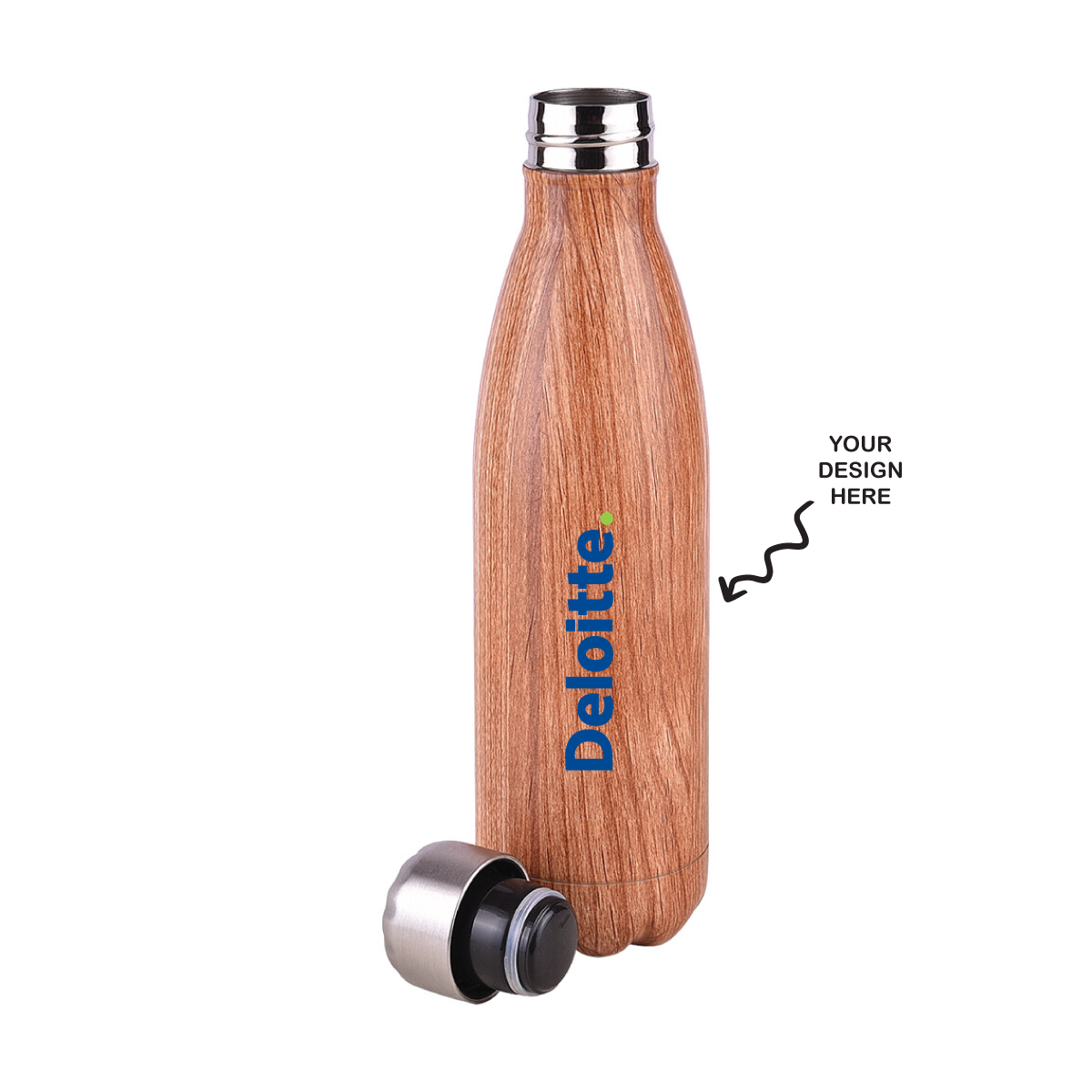 Personalized Hot and Cold Sports Bottle Wooden Finish - For Return Gift, Corporate Gifting, Office or Personal Use