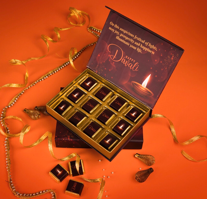 Customized Logo Chocolate Wrapper with Diwali Greeting Message 12 Chocolate Combo Gift Set - For Employees, Dealers, Customers, Stakeholders, Personal or Corporate Diwali Gifting