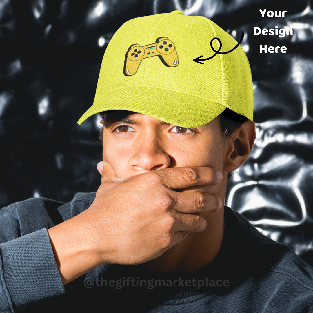 Personalized Yellow Cotton Cap - 6 Panel - For Corporate Gifting, School, College, Office Events and Sports Day