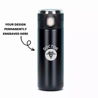 Personalized Premium Black Temperature Vaccum Flask - Laser Engraved - For Return Gift, Corporate Gifting, Office or Personal Use