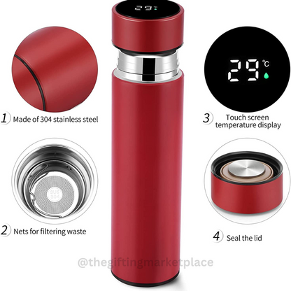Personalized Red Temperature Water Bottle 500ml - Laser Engraved - For Return Gift, Corporate Gifting, Office or Personal Use