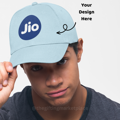 Personalized Light Blue Cotton Cap - 6 Panel - For Corporate Gifting, School, College, Office Events and Sports Day