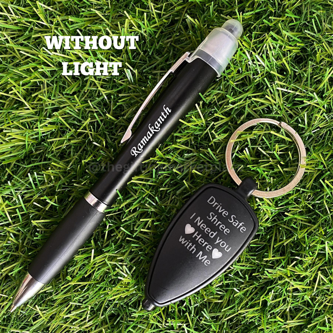Personalized LED Keychain and Pen Set with Box - For Return Gift, Corporate Gifting, Event Freebies, Promotional Giveaway